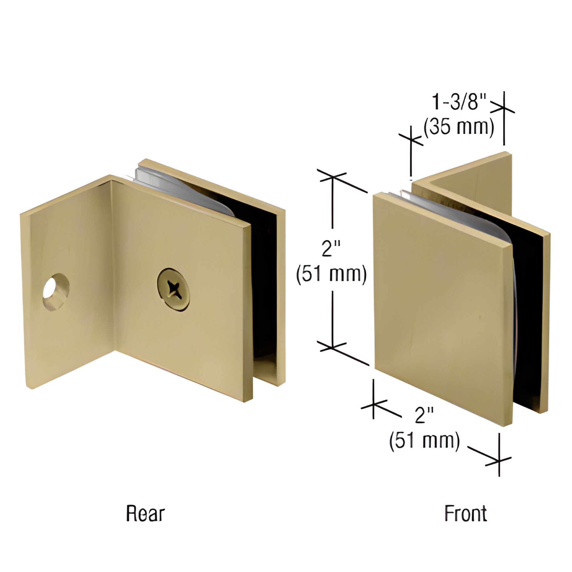 SGC037BBRZ brushed-bronze square glass clamp, solid brass wall-mount, 2 in. 2 in., fits 10-12 mm tempered glass, small 90 le