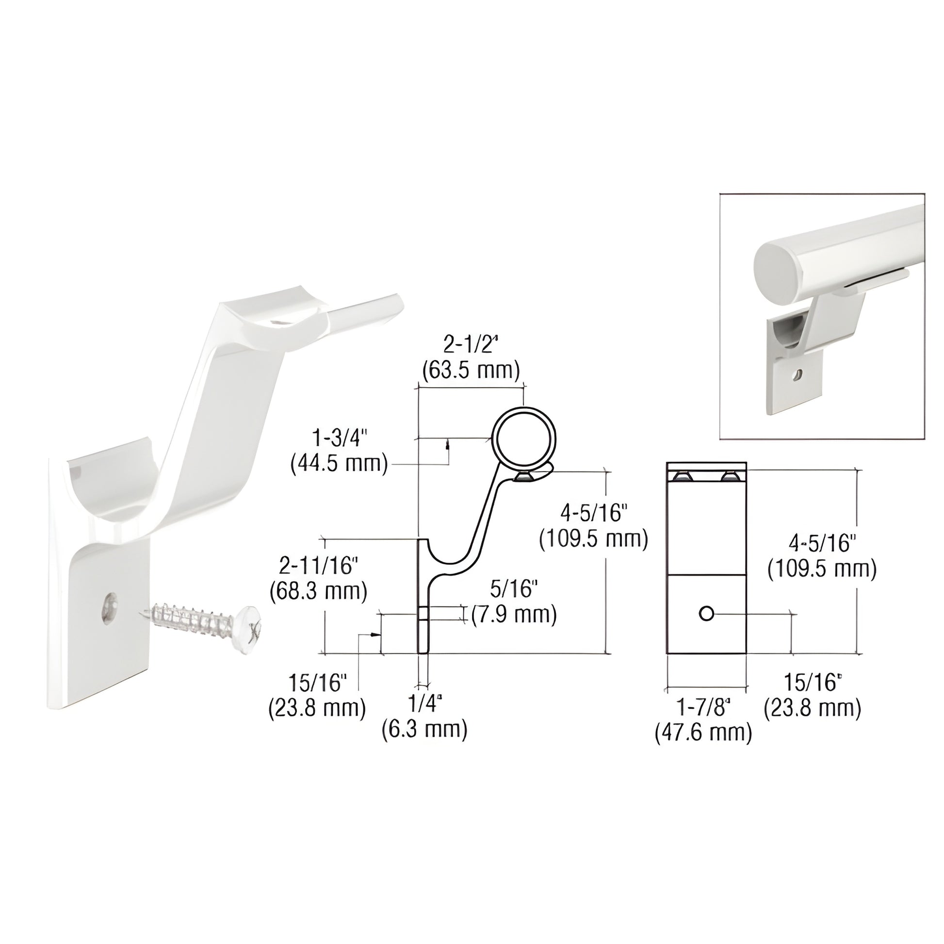 ARHB1W sky white aluminum quick connect handrail bracket for 1-1/2 (38mm) tubing, includes stainless screw.
