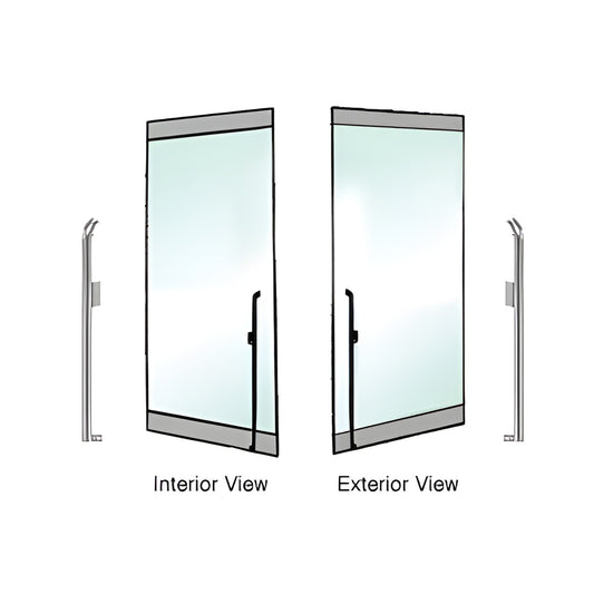 Right-hand brushed stainless tubular handle for 1/2" glass (1-1/4") shown interior/exterior - SKU DH150K1RBS