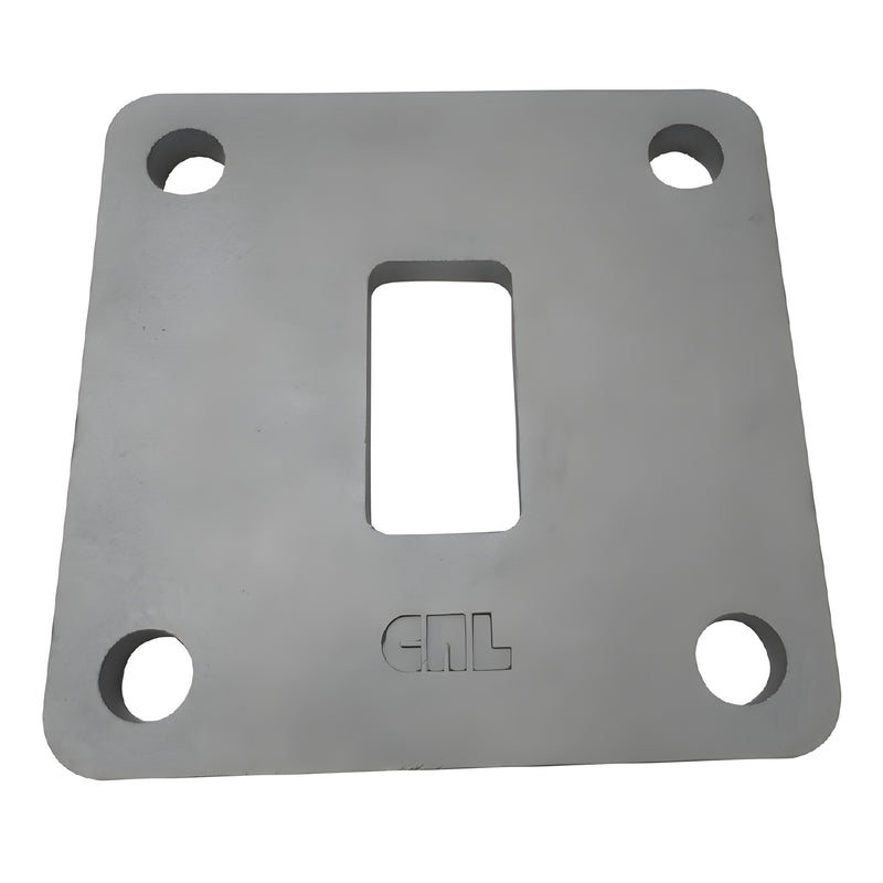 CRL P9BFP 5x5 316 stainless steel flange base plate - rectangular center slot, four corner bolt holes, unfinished mill finish