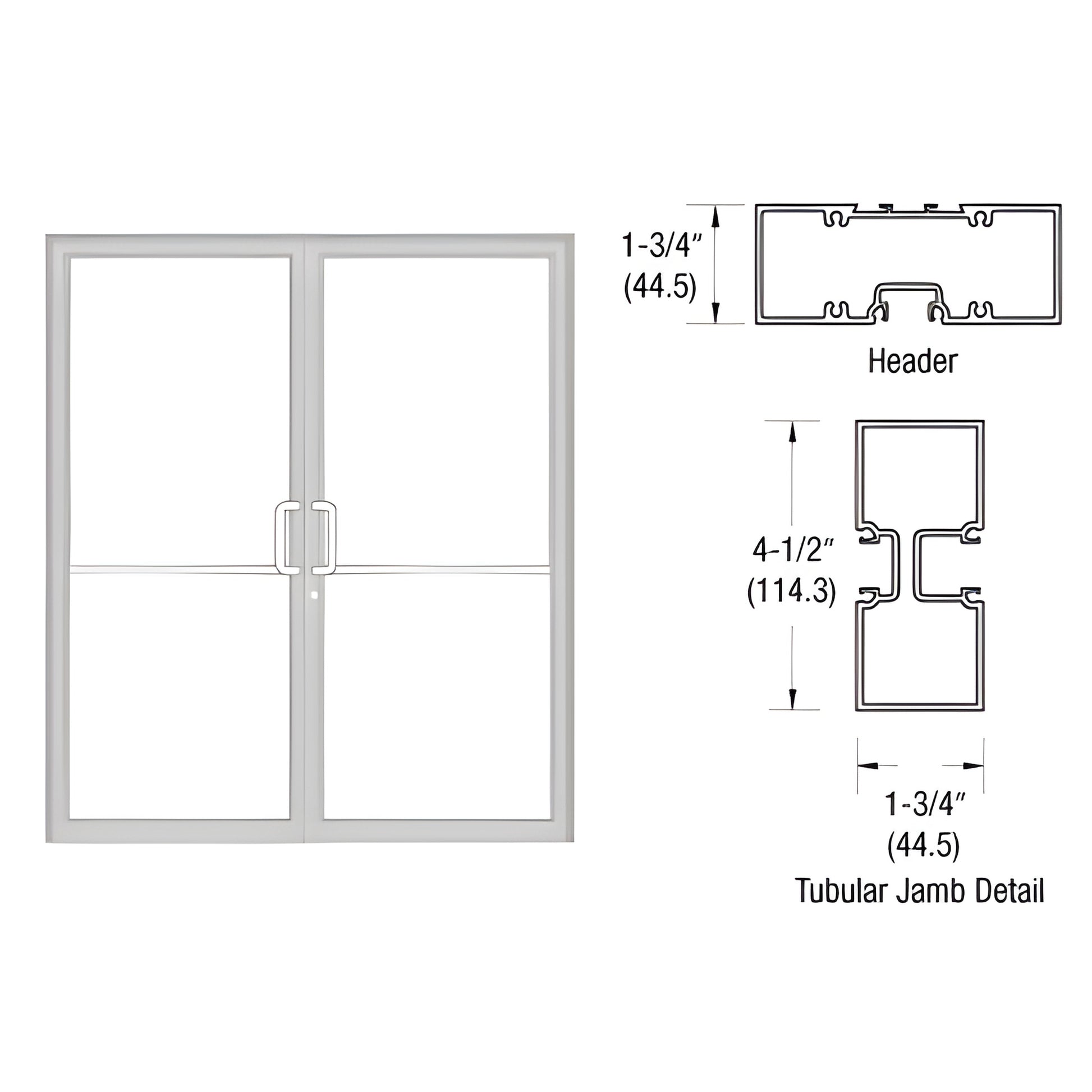Clear anodized aluminum gear-hinge frame for 72 84 panic door with tubular jambs and threshold - SKU FZ4281172