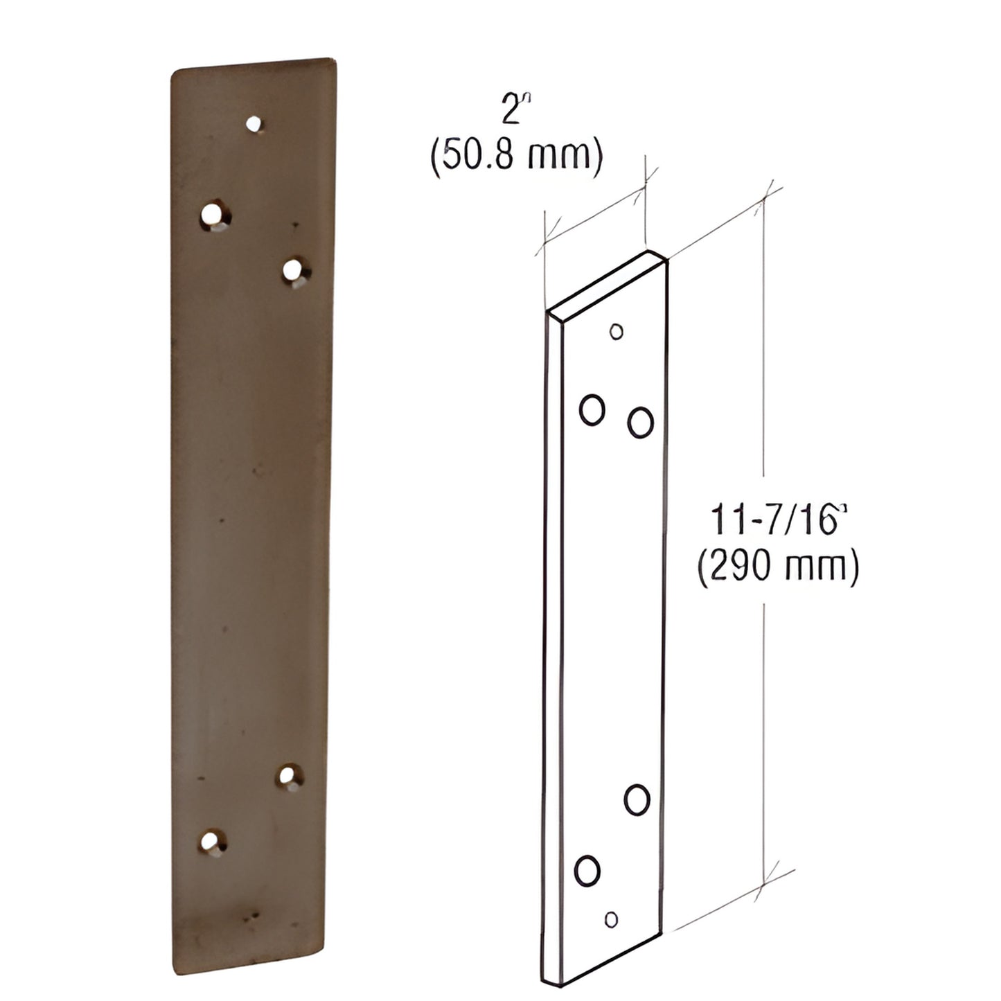 Dark bronze 11-7/16 in x 2 in mounting plate with predrilled holes for DL915A pull handle, fits wood or hollow metal doors