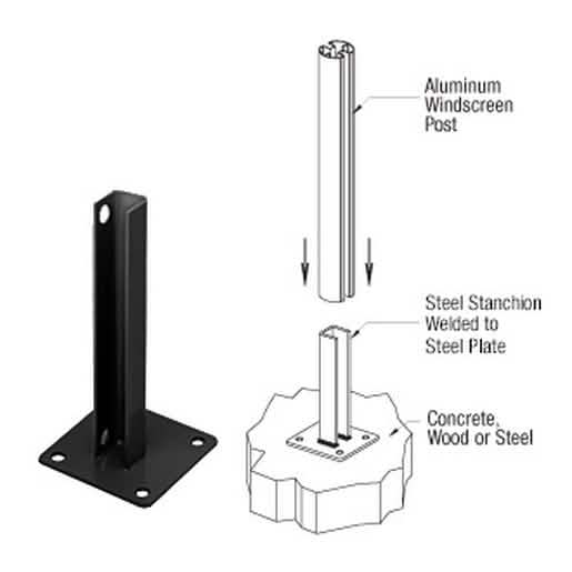 CRL Black AWS Steel Stanchion for 135° Rectangular Center Posts - Durable & Sleek Design