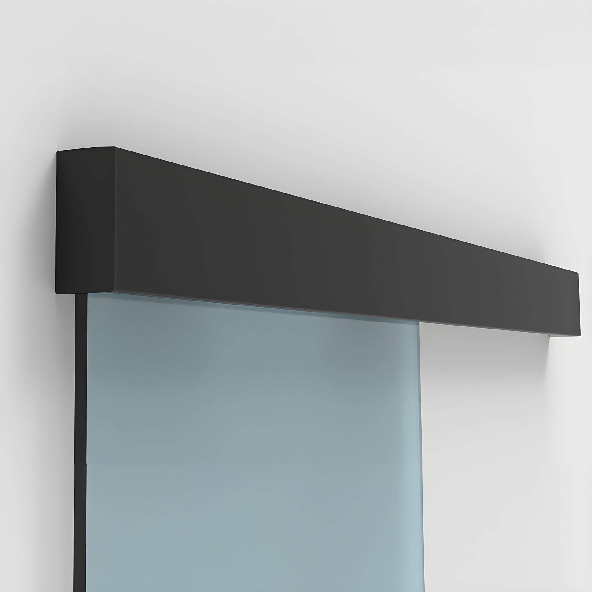 CRL70MBL matte black wall-mounted single sliding glass door kit with top track and tempered glass panel.