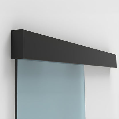 CRL70MBL matte black wall-mounted single sliding glass door kit with top track and tempered glass panel.