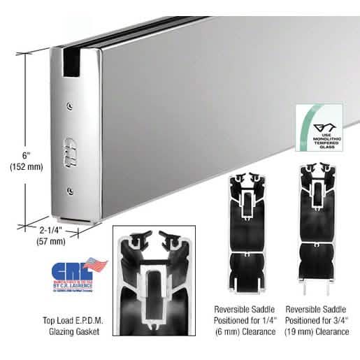 CRL Polished Stainless 6" Sidelite Rail for 3/4" Glass, 120" Length, Square Design