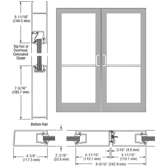 CRL SF42911 medium-stile double entrance door, clear anodized, prepped for 9/16" impact glazing, keyed hardware.