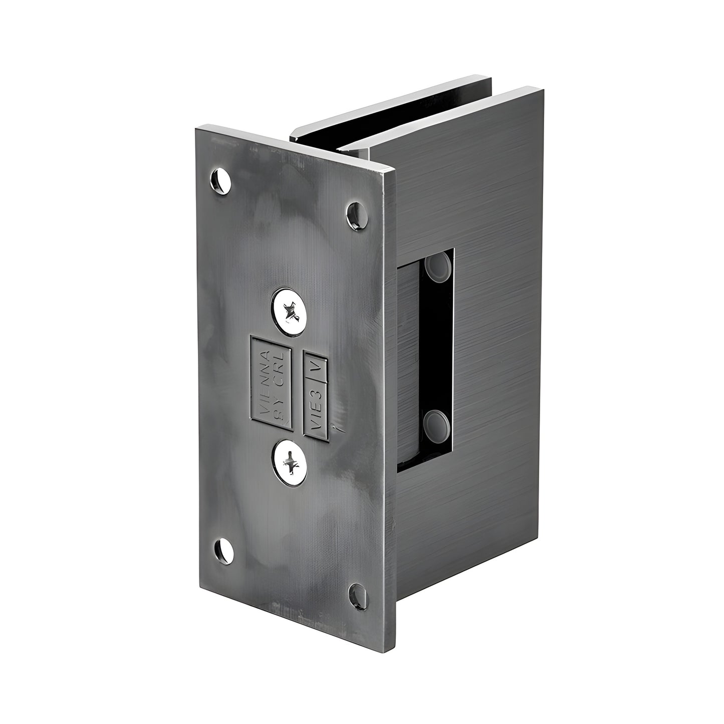 Vienna brass shower hinge, wall-mount full back plate, antique brushed nickel finish for 3/8-1/2" glass (SKU V1E037ABN)