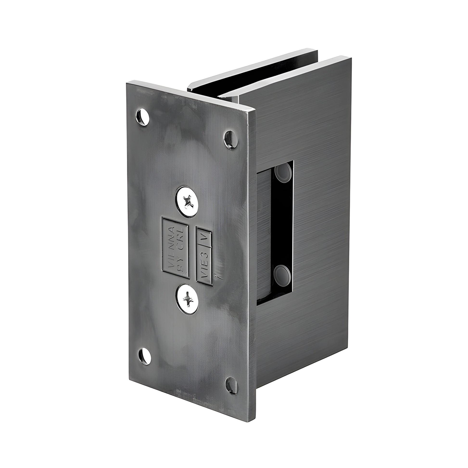 Vienna brass shower hinge, wall-mount full back plate, antique brushed nickel finish for 3/8-1/2" glass (SKU V1E037ABN)