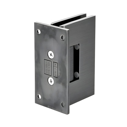 Vienna brass shower hinge, wall-mount full back plate, antique brushed nickel finish for 3/8-1/2" glass (SKU V1E037ABN)