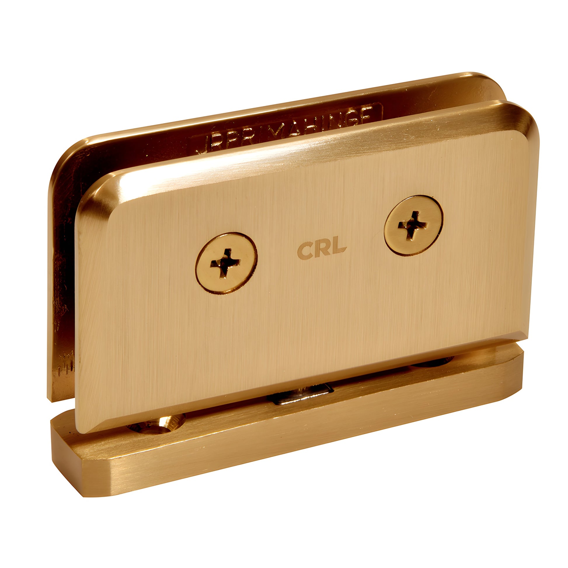 JRPPH01SB satin brass Junior Prima bottom-load pivot hinge for 1/4" (6 mm) tempered glass.