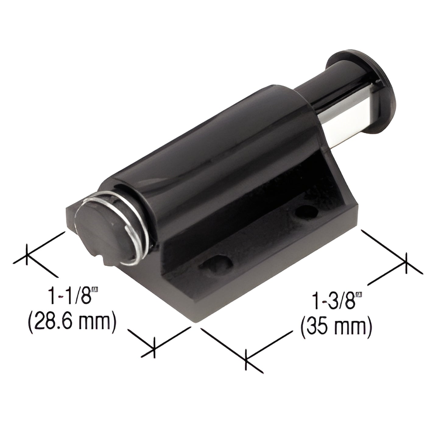 GDH11BL gloss-black single magnetic latch for glass cabinet doors, low-profile, 1-3/8 x 1-1/8 inches
