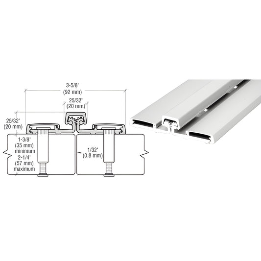 Roton 057HD83A satin anodized aluminum full-length heavy-duty hinge, 83in, diagram and product photo, supports up to 600 lb.
