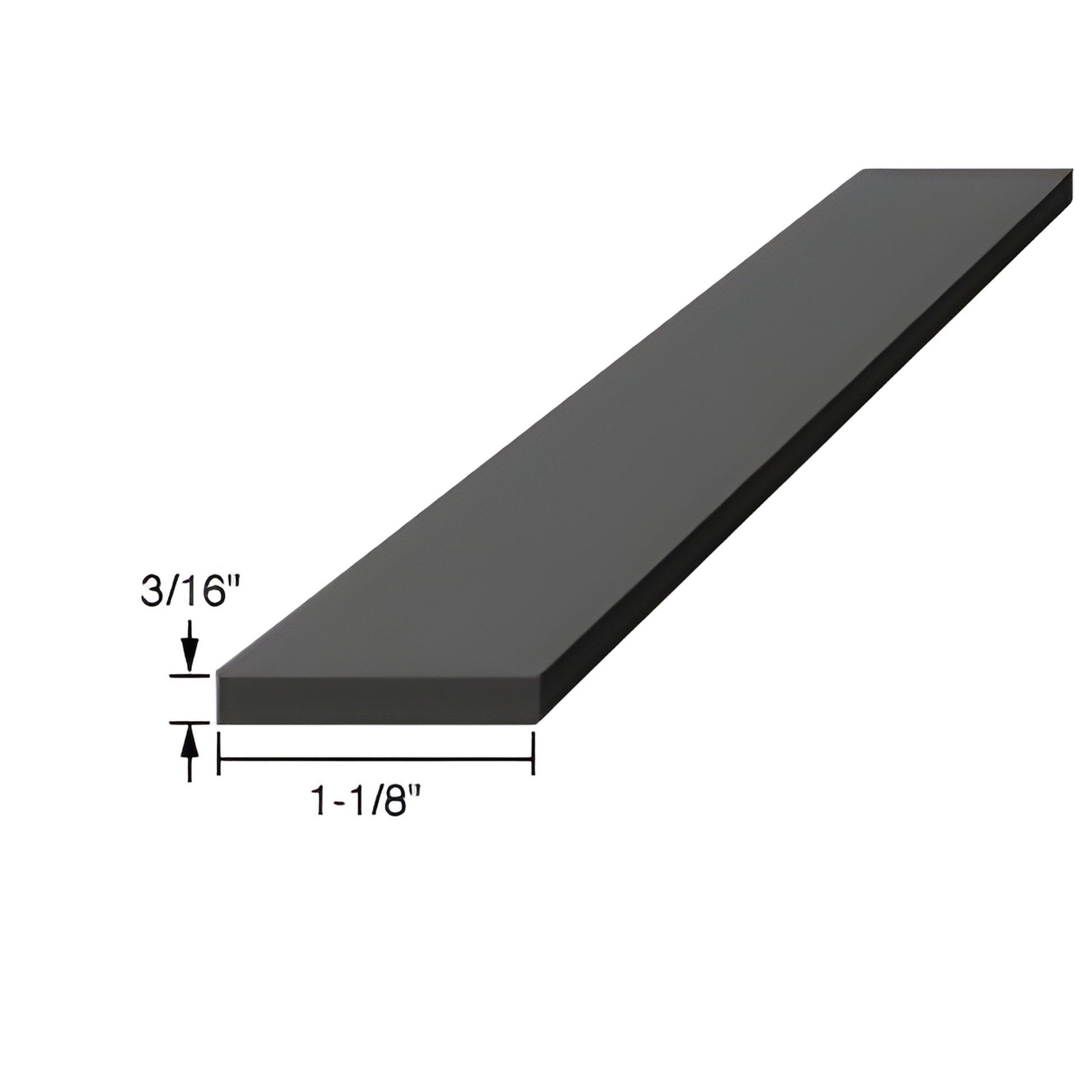 Black silicone rubber setting block (SBSN3), 4" long x 1-1/8" wide x 3/16" thick, flat rectangular spacer