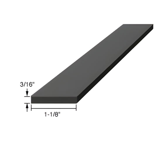 Black silicone rubber setting block (SBSN3), 4" long x 1-1/8" wide x 3/16" thick, flat rectangular spacer