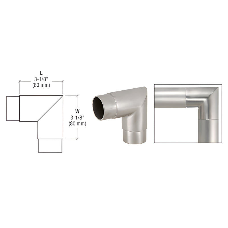 Brushed stainless steel mitered 90 corner for HR20 handrail tubing, ready-to-install (SKU HR20MCBS)