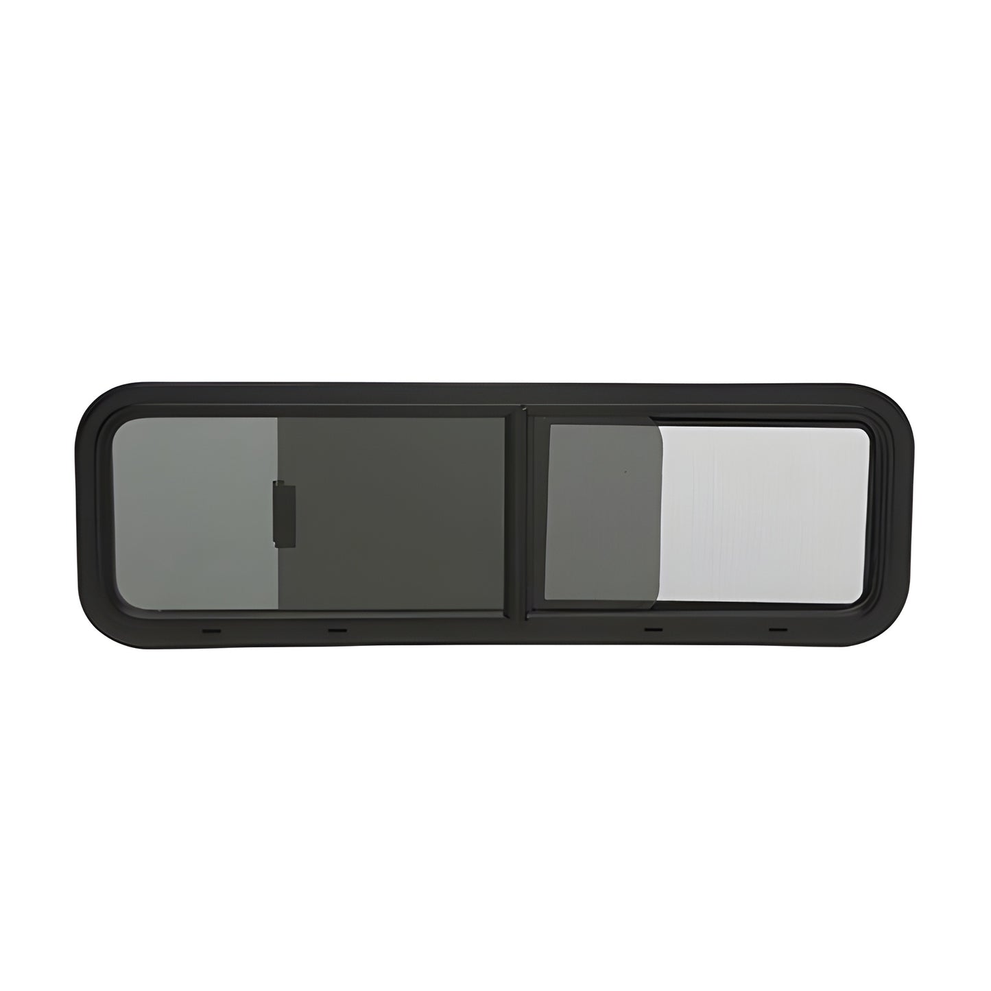 CRL VW1033L universal half-slider van window, black powder-coated frame with solar privacy sliding glass and removable screen