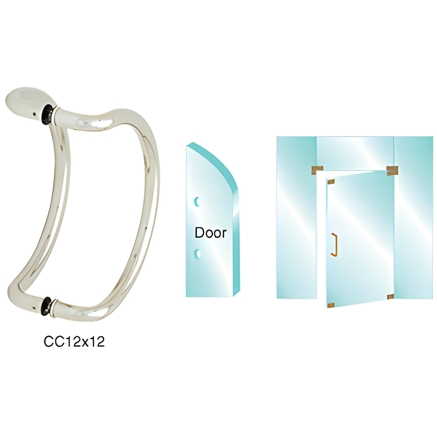CC12X12BS curved brushed stainless steel glass pull handle, 12 in. c-c, for 3/8-3/4 in. tempered glass