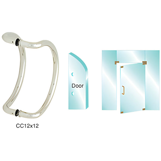 CC12X12BS curved brushed stainless steel glass pull handle, 12 in. c-c, for 3/8-3/4 in. tempered glass