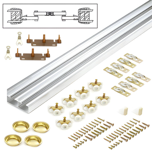 4-door bypass sliding kit with aluminum track, 8 nylon rollers, pulls, stops & screws SKU 134F964D
