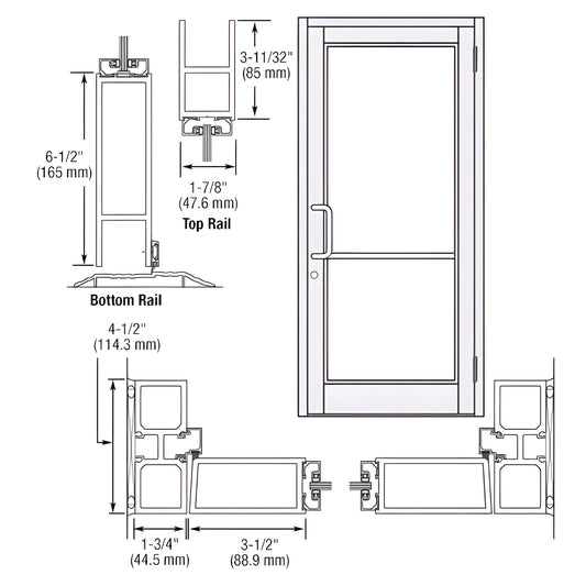 Durafront MS entrance door (SKU DC81552), white Kynar commercial aluminum door with 6-1/2" bottom rail and push/pull hardware