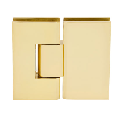 Polished brass square glass-to-glass shower hinge for 3/8-1/2" tempered glass (Vienna series)