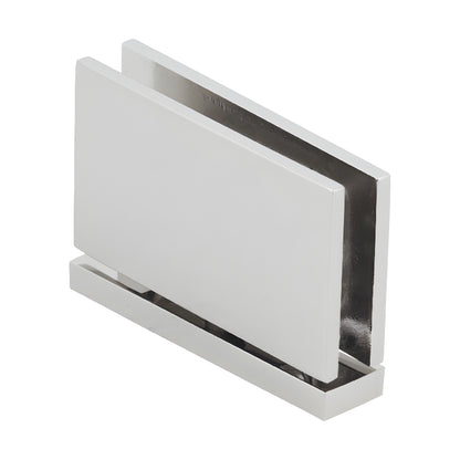 Polished nickel squared brass Cardiff pivot shower door hinge (CAR01PN) for 8-10mm tempered glass, 2in high.