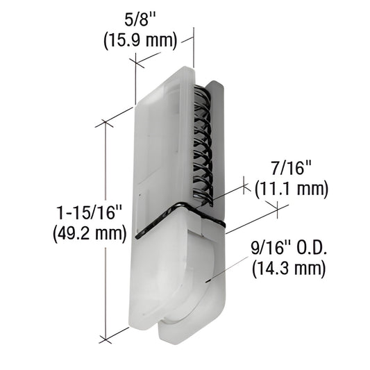 CRL B544 nylon spring-loaded bottom roller assembly for HiLite/Ador sliding screen doors, 1-15/16" tall.