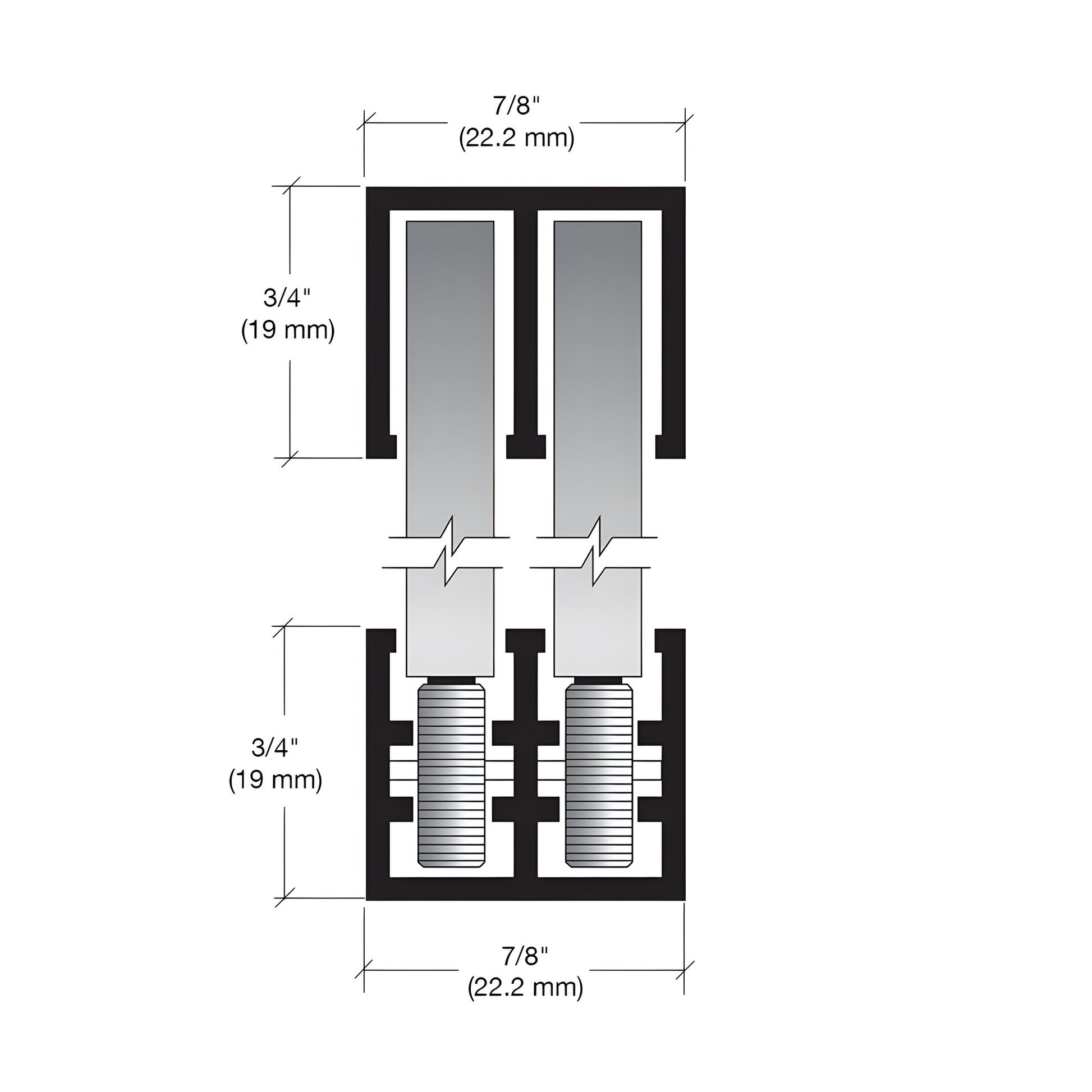 Aluminum double roller track for 1/4" (6mm) glass sliding doors, polished finish - CRL SKU 16795