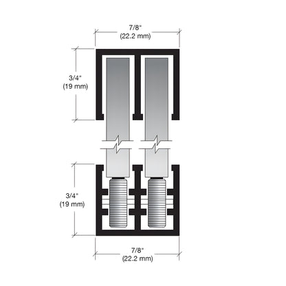 Aluminum double roller track for 1/4" (6mm) glass sliding doors, polished finish - CRL SKU 16795
