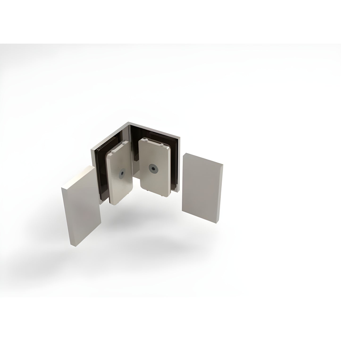 BEL090BN Bellagio 90 glass-to-glass corner bracket, brushed nickel solid brass, square concealed fit for 8-10mm glass.