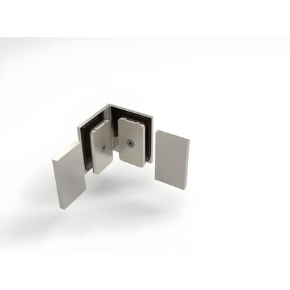 BEL090BN Bellagio 90 glass-to-glass corner bracket, brushed nickel solid brass, square concealed fit for 8-10mm glass.