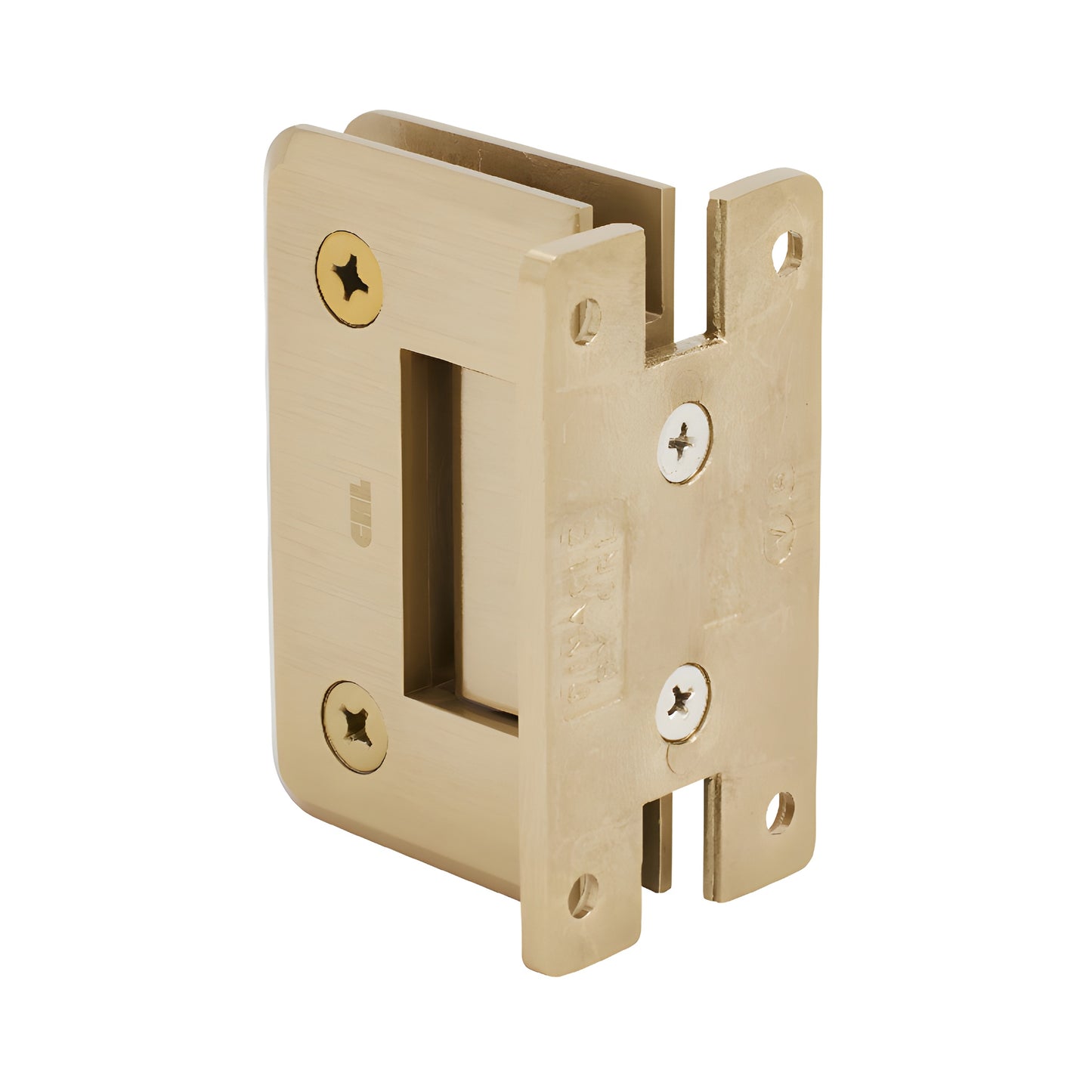 Brushed bronze solid brass Pinnacle shower hinge with H wall plate, beveled edges, for 8-12mm tempered glass.