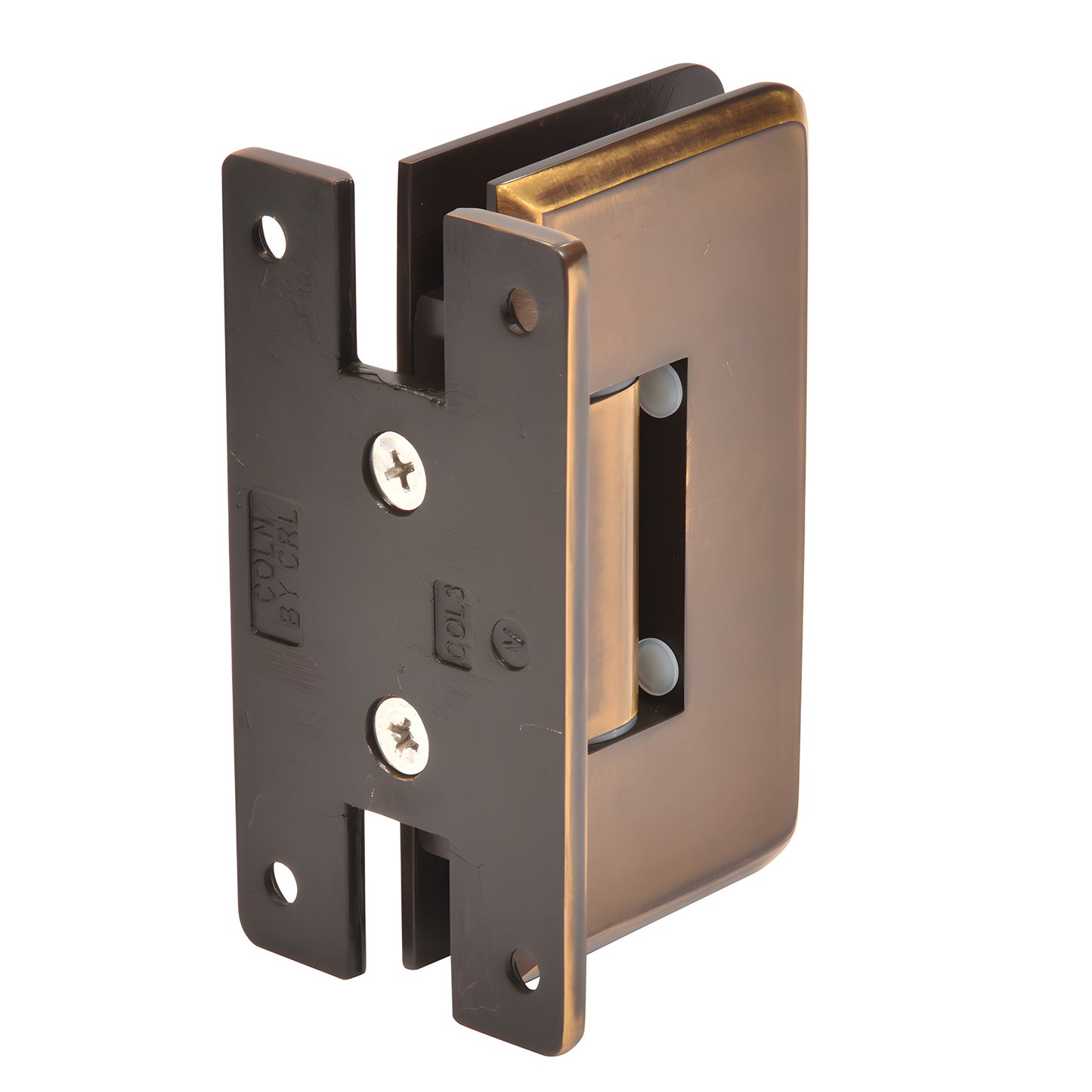 Vintage brass adjustable shower door hinge, wall-mount for 3/8-1/2" glass - SKU C0L337VBR