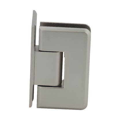 Satin nickel Cologne brass shower door hinge for 3/8-1/2 in tempered glass, wall-mount, self-centering (SKU C0L044SN)