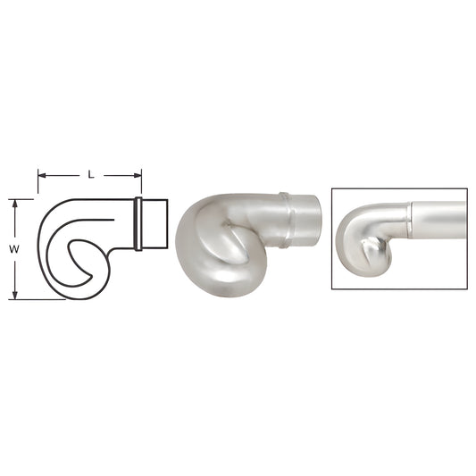 CRL HR15EBS brushed stainless end-scroll handrail fitting - slip-in tubular architectural end cap.