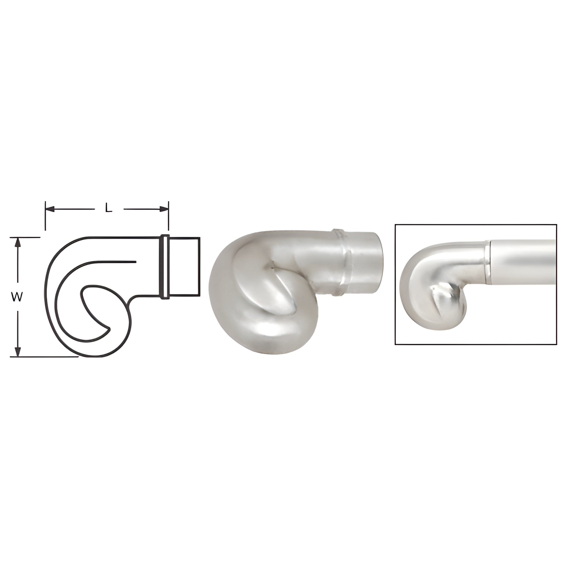 HR20EBS brushed stainless steel handrail end scroll, slip-in decorative end cap for round tubing