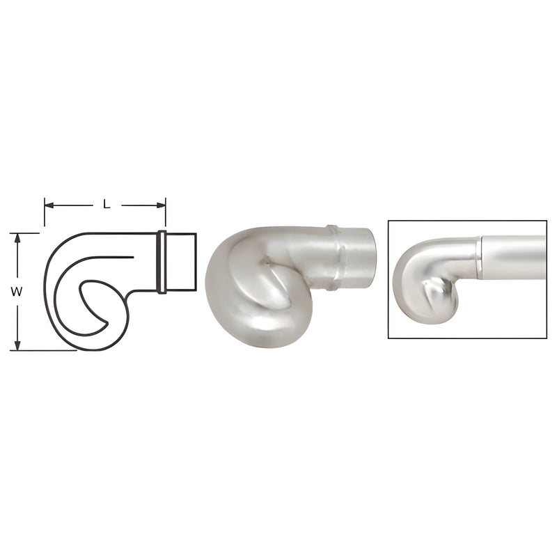 HR20EBS brushed stainless steel handrail end scroll, slip-in decorative end cap for round tubing