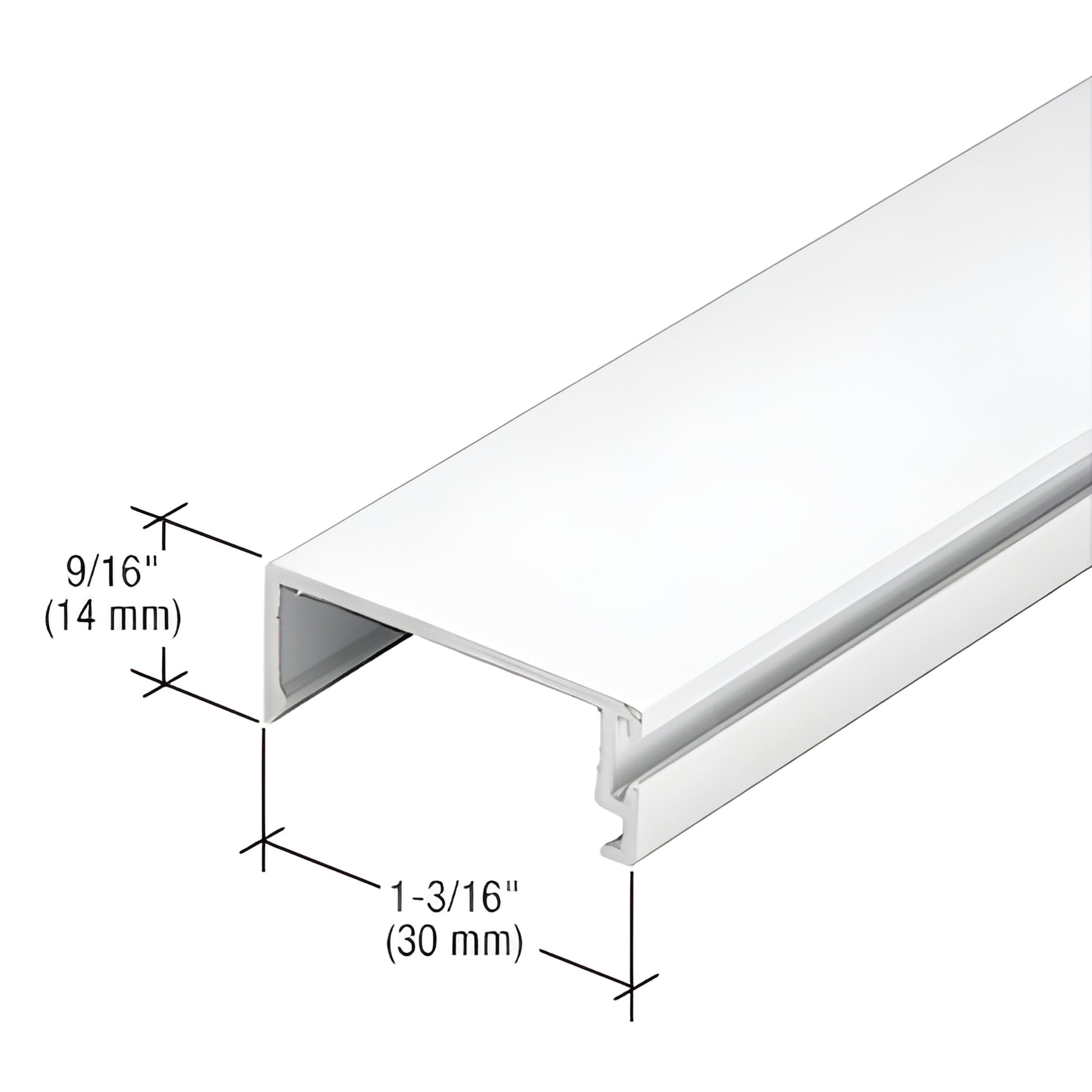 White Kynar extruded aluminum IG500 door stop, 9/16" x 1-3/16" (14mm x 30mm) - SKU 1G04652