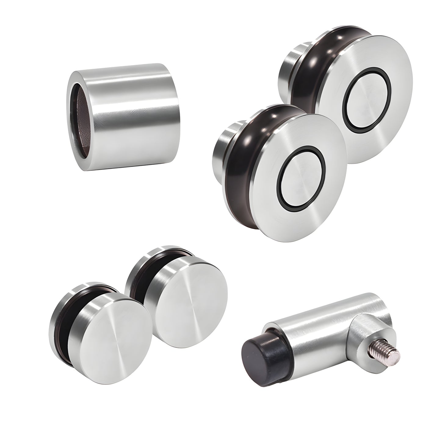 Colonia sliding shower door replacement kit, brushed stainless steel rollers, fittings, wall bracket and stopper