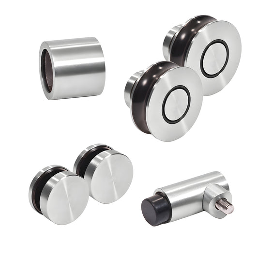 Colonia sliding shower door replacement kit, brushed stainless steel rollers, fittings, wall bracket and stopper
