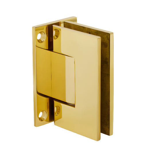 Polished brass Geneva shower hinge (SKU GEN037BR), full back plate, for 8-12mm tempered glass, self-centering.