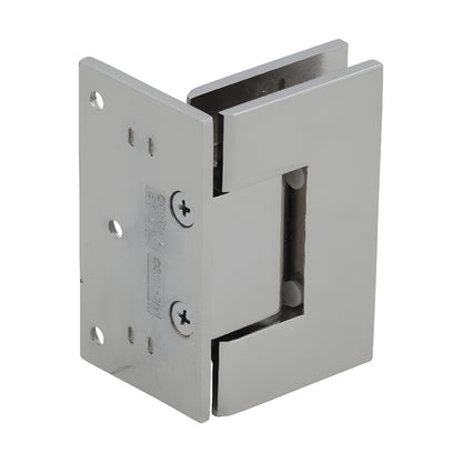 GEN044PN polished nickel brass Geneva self-centering shower door hinge, wall-mount offset, fits 8-12mm glass.