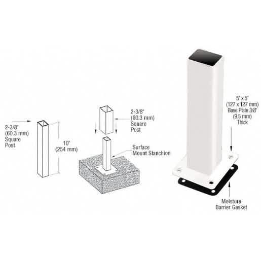 CRL Sky White ARS Surface Mount Stanchion for secure rail installations.