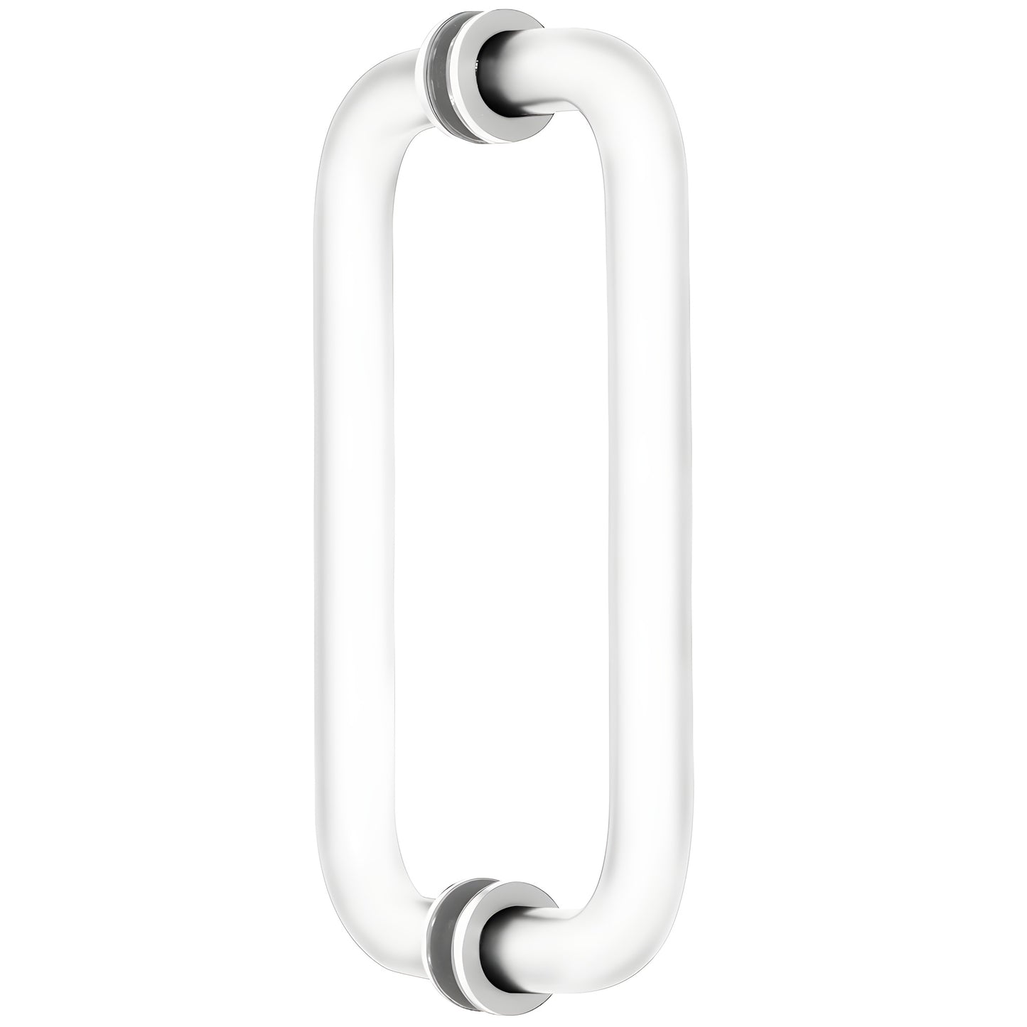 BM8X8W back-to-back tubular pull, gloss white brass, 3/4" dia, 8" C-C, decorative washers for glass doors