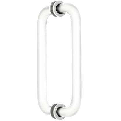 BM8X8W back-to-back tubular pull, gloss white brass, 3/4" dia, 8" C-C, decorative washers for glass doors