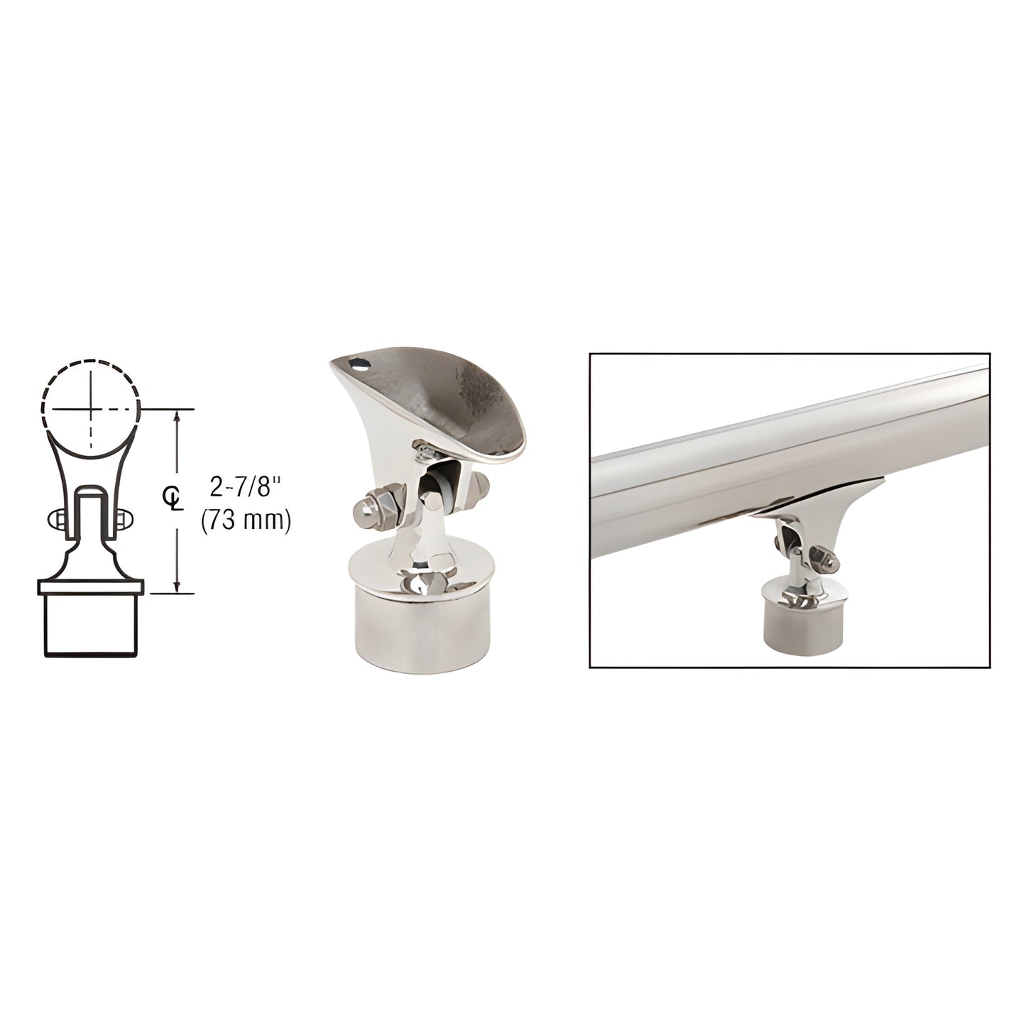 CRL HR15VAPS polished stainless adjustable handrail saddle mount for round tubing, ready-to-install with mounting screws.