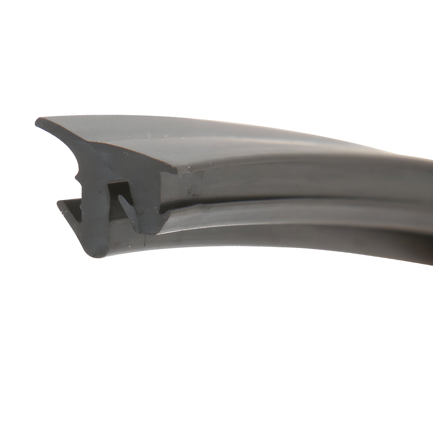 Close-up of black vinyl roll-in glazing gasket profile SKU M121V14 for M121M sash, fits 1/4 or 3/8 tempered glass