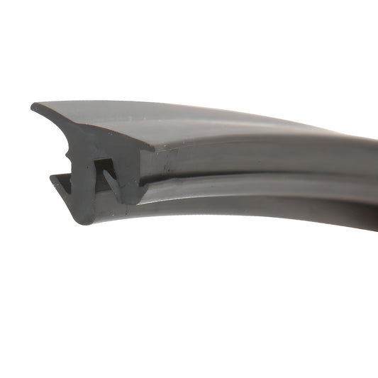 Close-up of black vinyl roll-in glazing gasket profile SKU M121V14 for M121M sash, fits 1/4 or 3/8 tempered glass