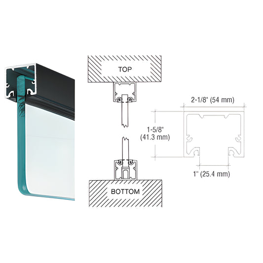 Matte black aluminum narrow header U-channel for 3/4" (19 mm) glass, 120" length, 2-1/8" wide - SKU NH3MBLSL